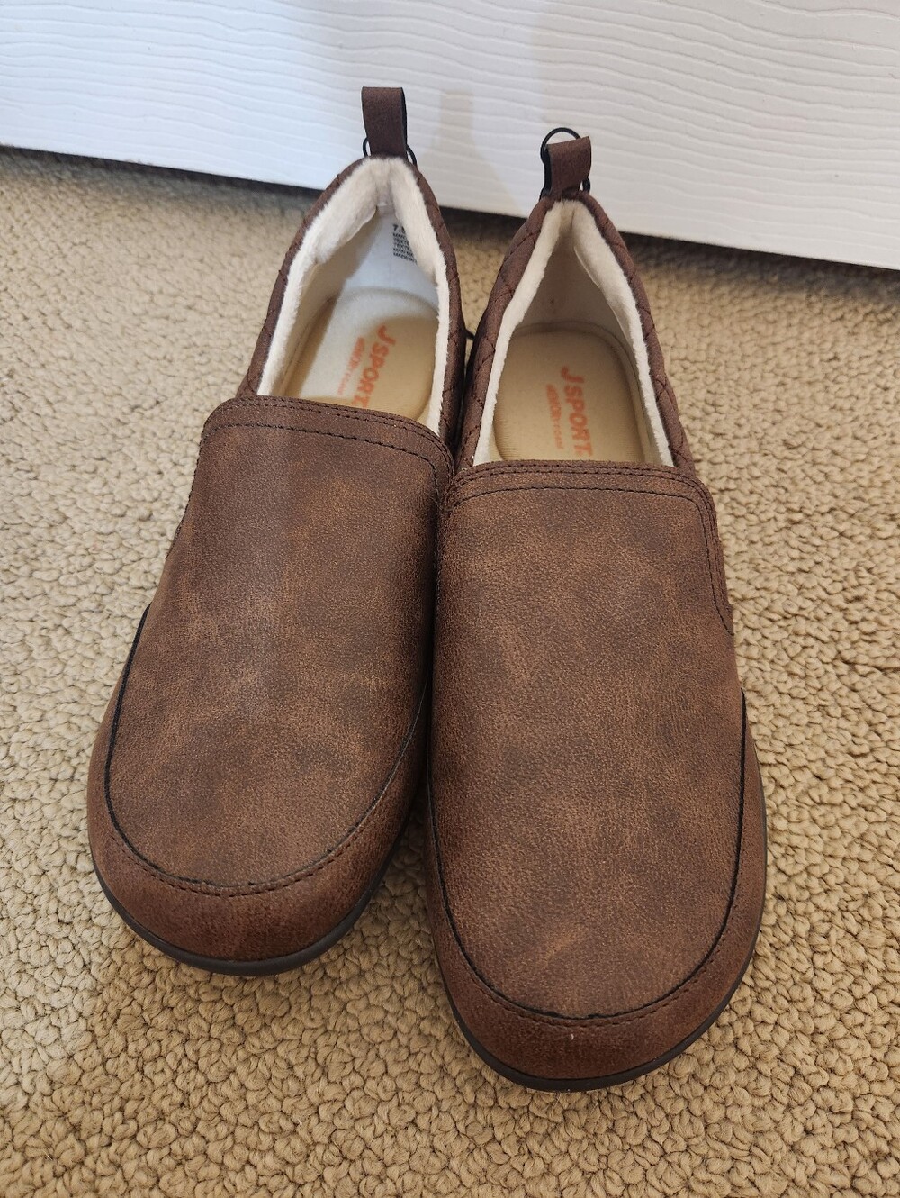 JSport Women's Brown Slip-On Loafers with Cozy Lining Size 7.5M